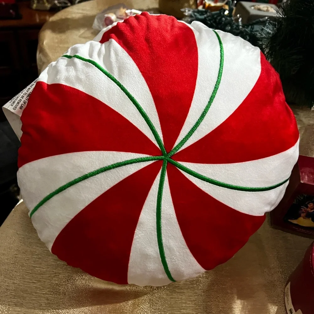 Peppermint Shaped Christmas Holiday Decorative Pillow NEW 12”